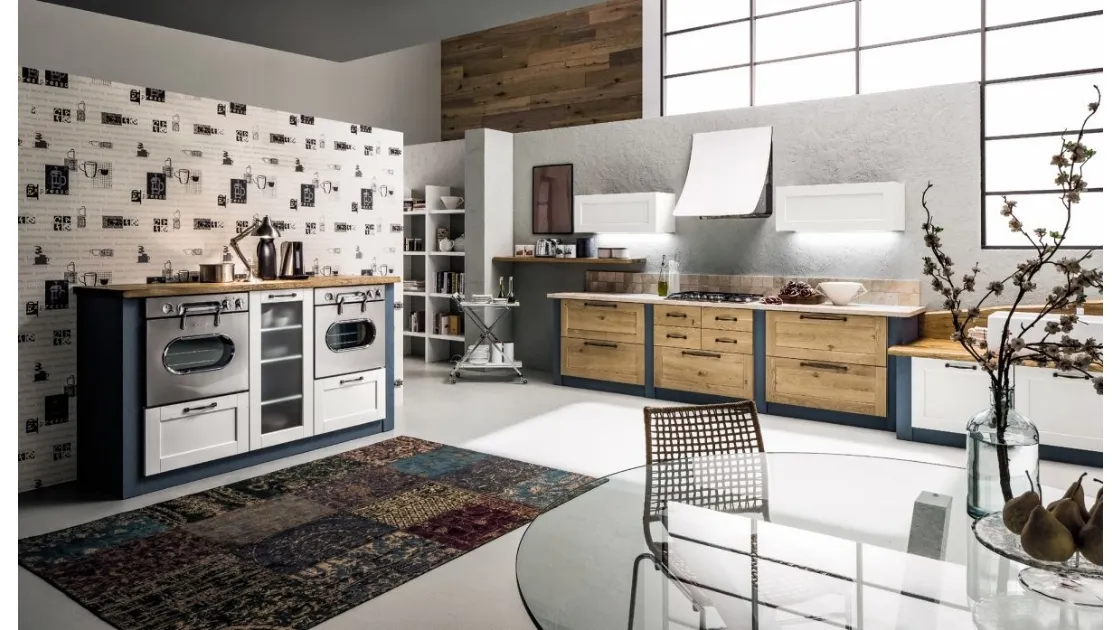Cucina lineare in Muratura Curry in Rovere Naturale di Arrex