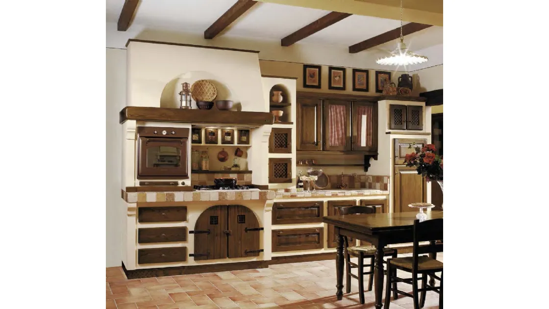 Cucina lineare in Muratura e legno di Castagno Mastro Giuseppe di Le Cucine dei Mastri