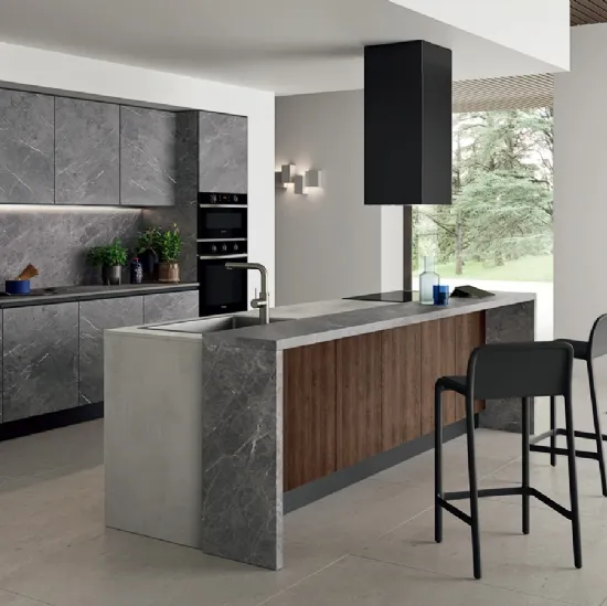 Cucina Moderna effetto marmo con isola Easy 003 di Ar-due