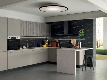 Cucina Moderna ad angolo in laccato opaco e finitura quercia Easy 006 di Ar-due