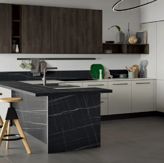 Cucina Moderna con penisola effetto marmo Easy 009 di Ar-due