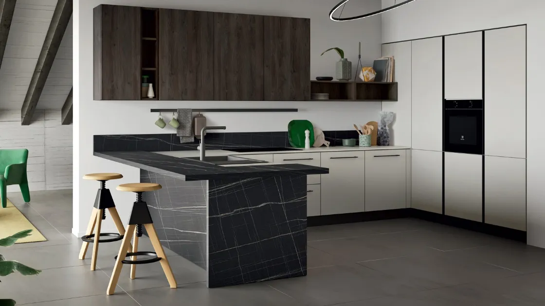 Cucina Moderna con penisola effetto marmo Easy 009 di Ar-due