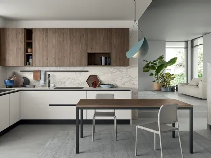 Cucina Moderna in laccato opaco con pensili in finitura quercia Easy 010 di Ar-due