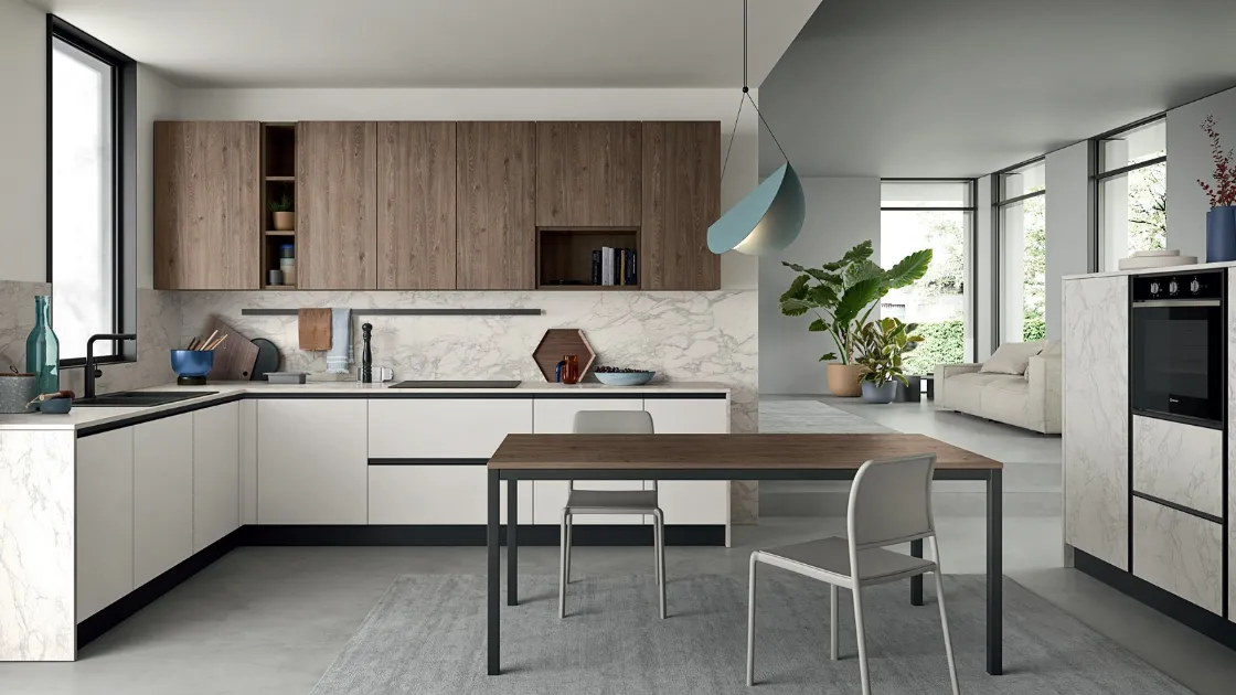 Cucina Moderna in laccato opaco con pensili in finitura quercia Easy 010 di Ar-due