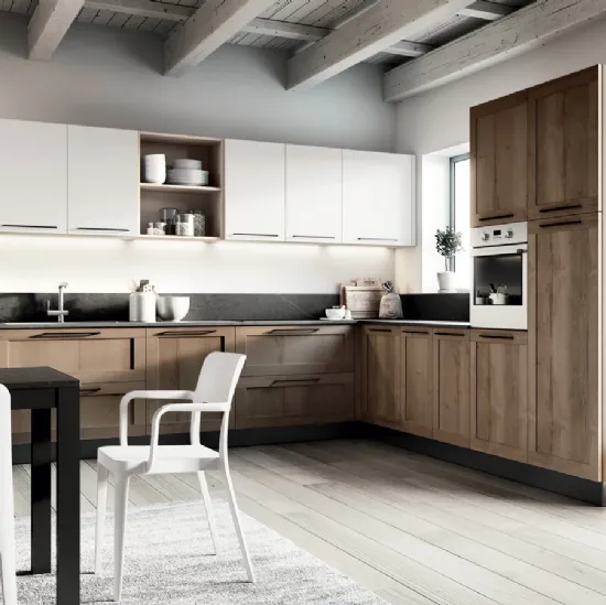 Cucina Moderna ad angolo effetto legno Easy 028 di Ar-due