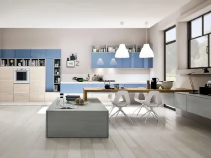 Cucina Moderna lineare Zenzero in Rovere Naturale e laccato lucido Cielo di Arrex