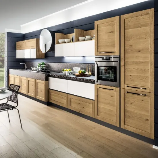Cucina Moderna Curry Rovere e Bianco Lucido di Arrex