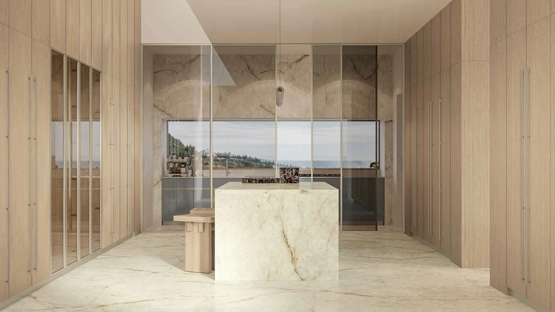 Cucina Moderna lineare in vetro Daytona Natural di Arrex