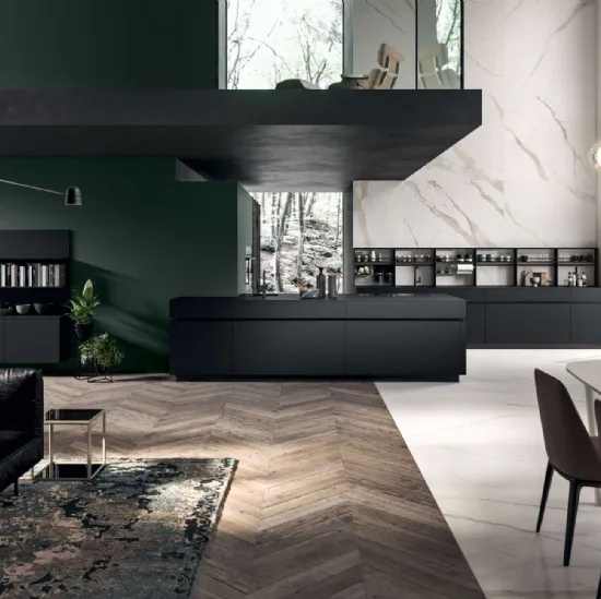 Cucina Moderna con penisola GI30 01 in laccato Nero opaco di Dibiesse