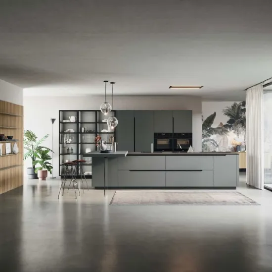 Cucina Moderna con isola Lesmo 01 in laccato opaco Grigio di Dibiesse