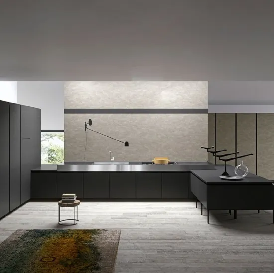 Cucina Moderna con penisola Vestimi 03 finitura Fenix NTM Ingo Nero di Dibiesse