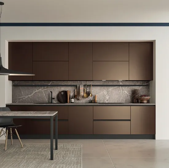 Cucina Moderna in linea in acciaio bronzato Easy 004 di Ar-due