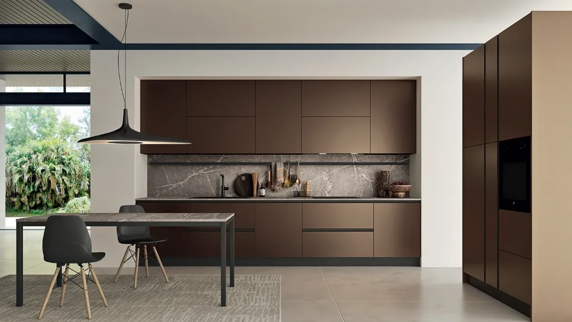 Cucina Moderna in linea in acciaio bronzato Easy 004 di Ar-due