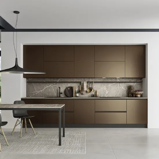 Cucina Moderna ad angolo Easy 014 in pet acciaio bronzato di Ar-due