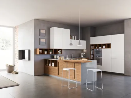 Cucina Moderna con penisola Intesa 003 in laccato bianco e rovere di Ar-due