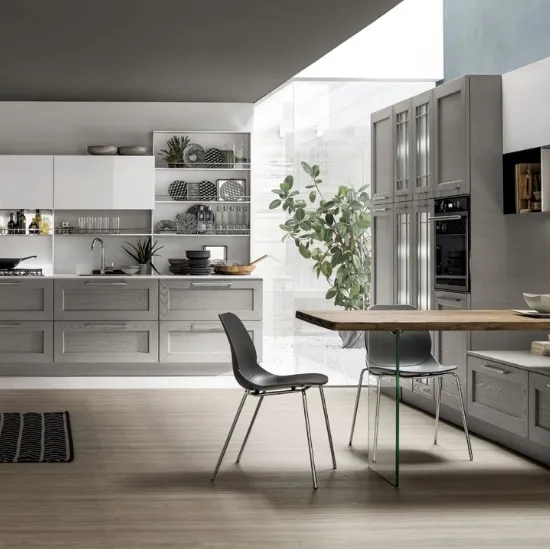Cucina Moderna Kali in Frassino Decapè Orione e laccato Bianco lucido di Arrex