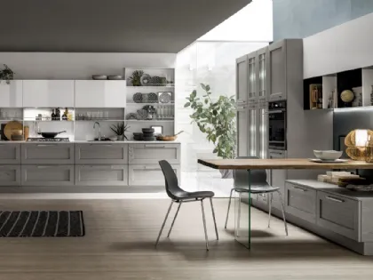Cucina Moderna Kali in Frassino Decapè Orione e laccato Bianco lucido di Arrex