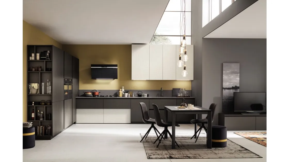 Cucina Moderna angolare Lab con finitura Metal Ice e Piombo di Arrex