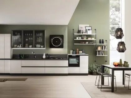 Cucina Moderna lineare Lab con finitura effetto Metal Ice di Arrex