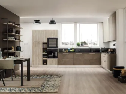 Cucina Moderna angolare finitura Lab Oxide Terra e Old Oak Mandorla di Arrex