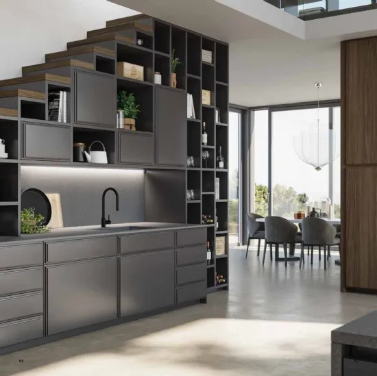 Cucina Moderna M0066 in laccato Titanio e legno di Le Cucine dei Mastri