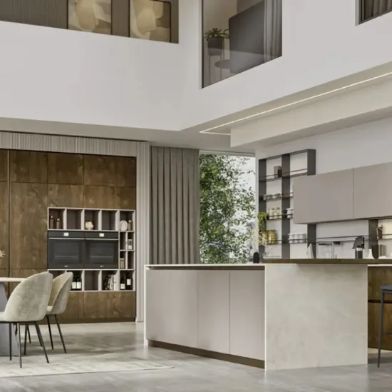 Cucina Moderna con isola Loft 2|2 04 in laccato opaco e Rovere di Arrex