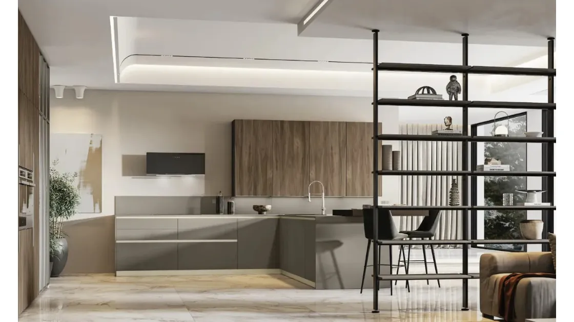 Cucina Moderna con penisola Loft 2|2 09 in Fenix e Noce di Arrex