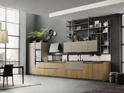 Cucina Moderna lineare Loft Wood Cotto e laminato effetto cemento di Arrex