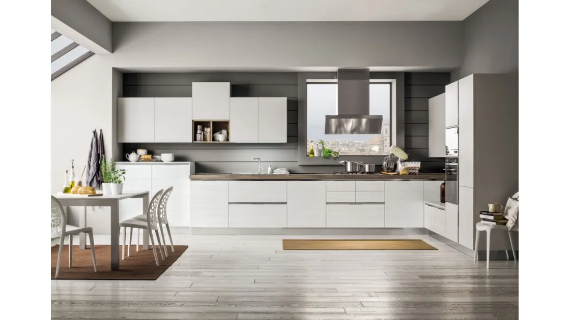 Cucina Moderna angolare Mango in Frassinato Artico e Platino di Arrex