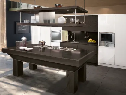 Cucina Moderna Modula 25 Bianco Lucido e Rovere Dark di Le Cucine dei Mastri