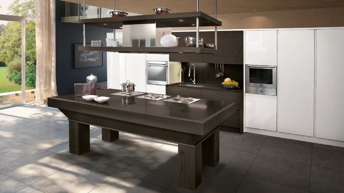 Cucina Moderna Modula 25 Bianco Lucido e Rovere Dark di Le Cucine dei Mastri