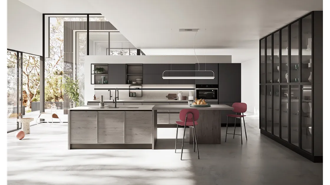 Cucina Moderna con isola Q01 007 in rovere e laccato di Ar-due