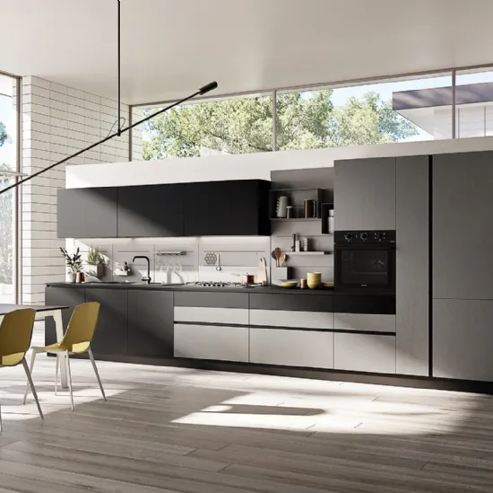 Cucina Moderna lineare Q01 010 in fenix e effetto metallo di Ar-due