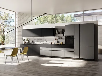 Cucina Moderna lineare Q01 010 in fenix e effetto metallo di Ar-due