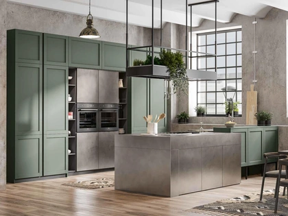 Cucina Moderna con penisola Queen Industrial in laccato e acciaio inox di Arrex