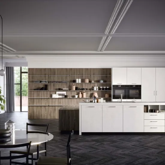 Cucina Moderna lineare Spring maniglia 02 in melaminico e finitura calce bianca di Dibiesse