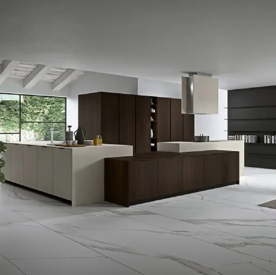 Cucina Moderna angolare Vestimi 04 in rovere termotrattato  e finitura calce di Dibiesse