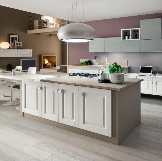 Cucina Moderna Zenzero in Rovere laccato con top Isola in Sassi del Piave di Arrex