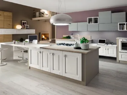 Cucina Moderna Zenzero in Rovere laccato con top Isola in Sassi del Piave di Arrex