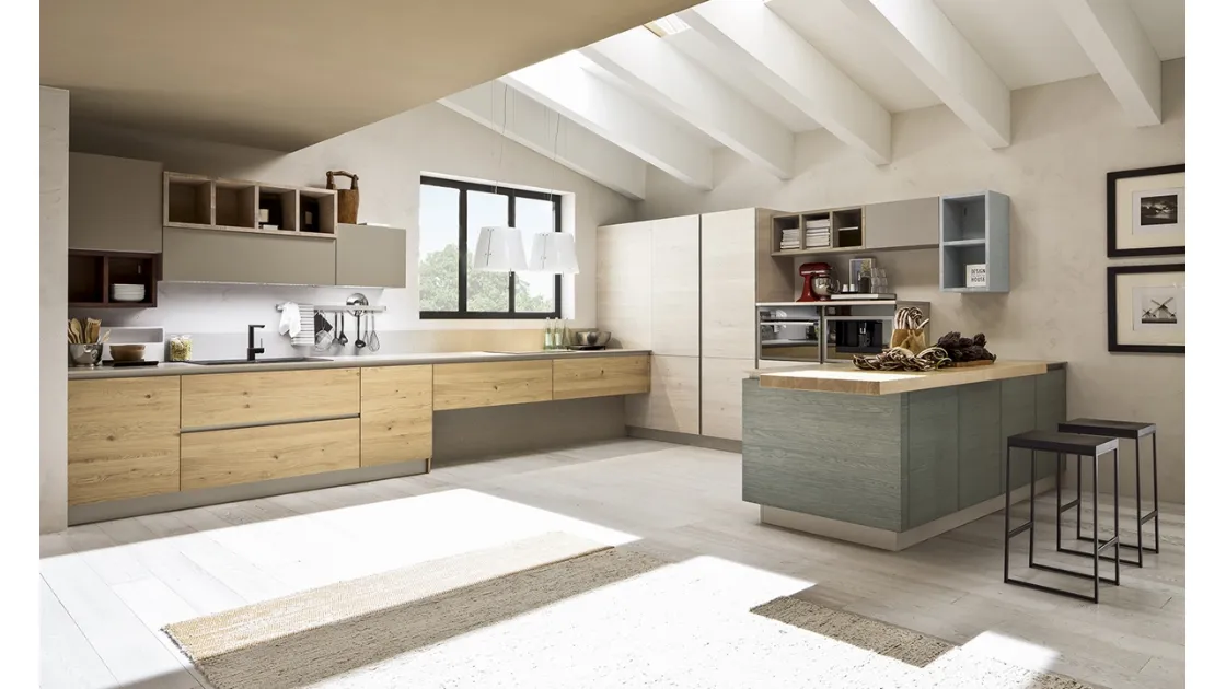 Cucina Moderna Zenzero Rovere Canapa e Petrolio di Arrex