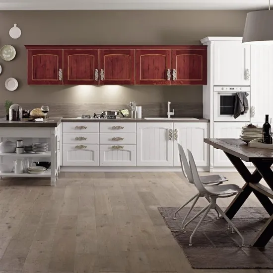 Cucina Shabby Chic Morgana in legno di Rovere Decapé Gesso e Rosso di Arrex