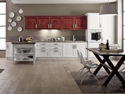 Cucina Shabby Chic Morgana in legno di Rovere Decapé Gesso e Rosso di Arrex