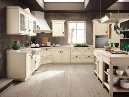 Cucina Shabby Chic angolare Morgana in laccato Bianco Antico con top in marmo di Arrex